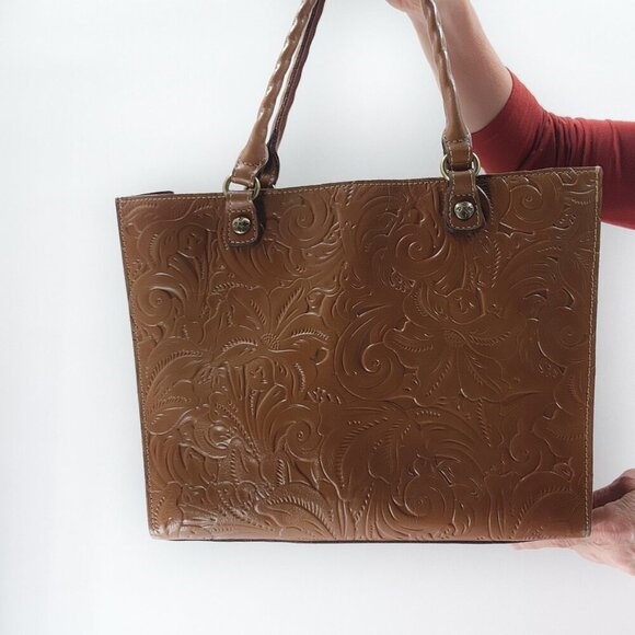 PATRICIA NASH Zancona Tooled Florence Brown Cognac Leather Tote - Picture 4 of 9